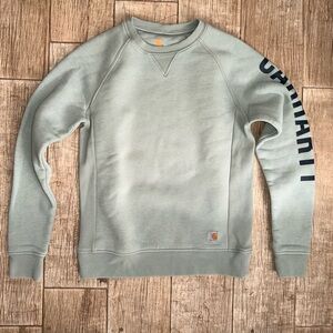 Carhartt Sweatshirt Womens XS Green Crewneck Sleeve Spellout Logo